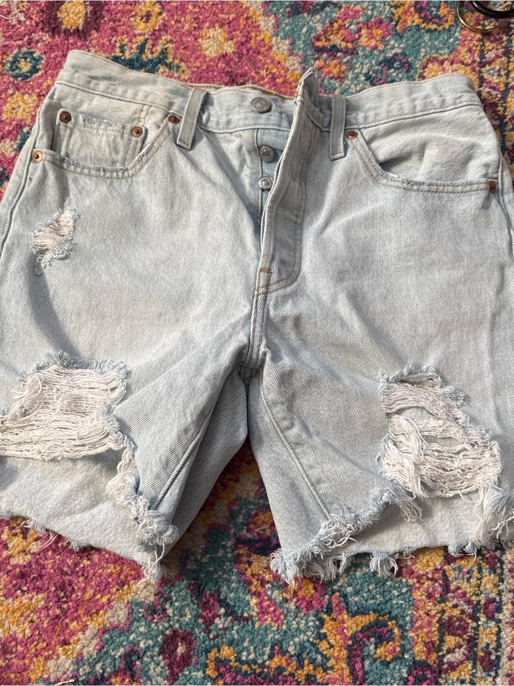 Levi’s Light Wash Distressed Denim Shorts